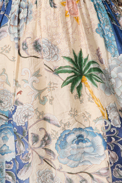 Soleil Dress in Beige with Blue Multi Floral