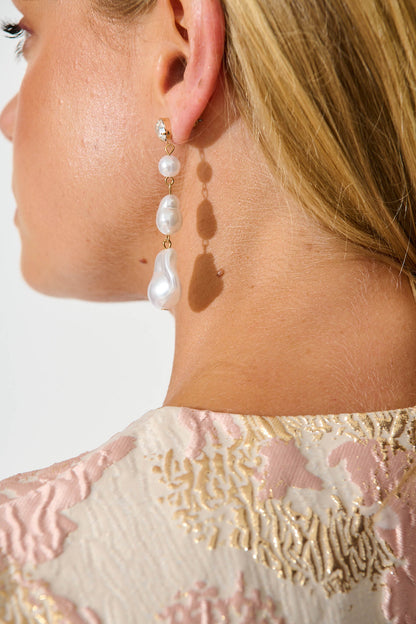 Liaison Drop Earrings in Gold with Pearl and Diamante