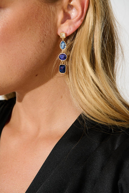 Nikina Drop Earrings in Multi Navy Gemstones