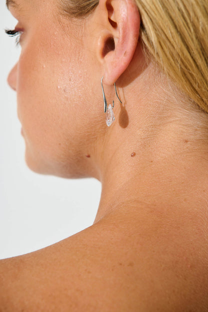Avis Hook Earrings in Silver with Diamante