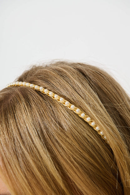 Jay Chain Headband in Gold with Pearl
