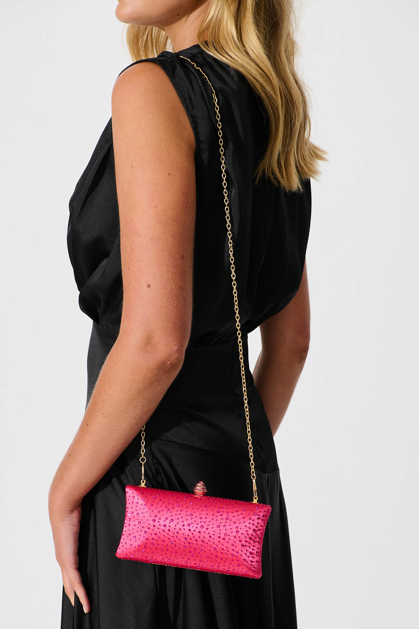Sonia Clutch Bag in Pink Diamante