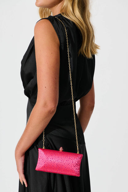 Sonia Clutch Bag in Pink Diamante