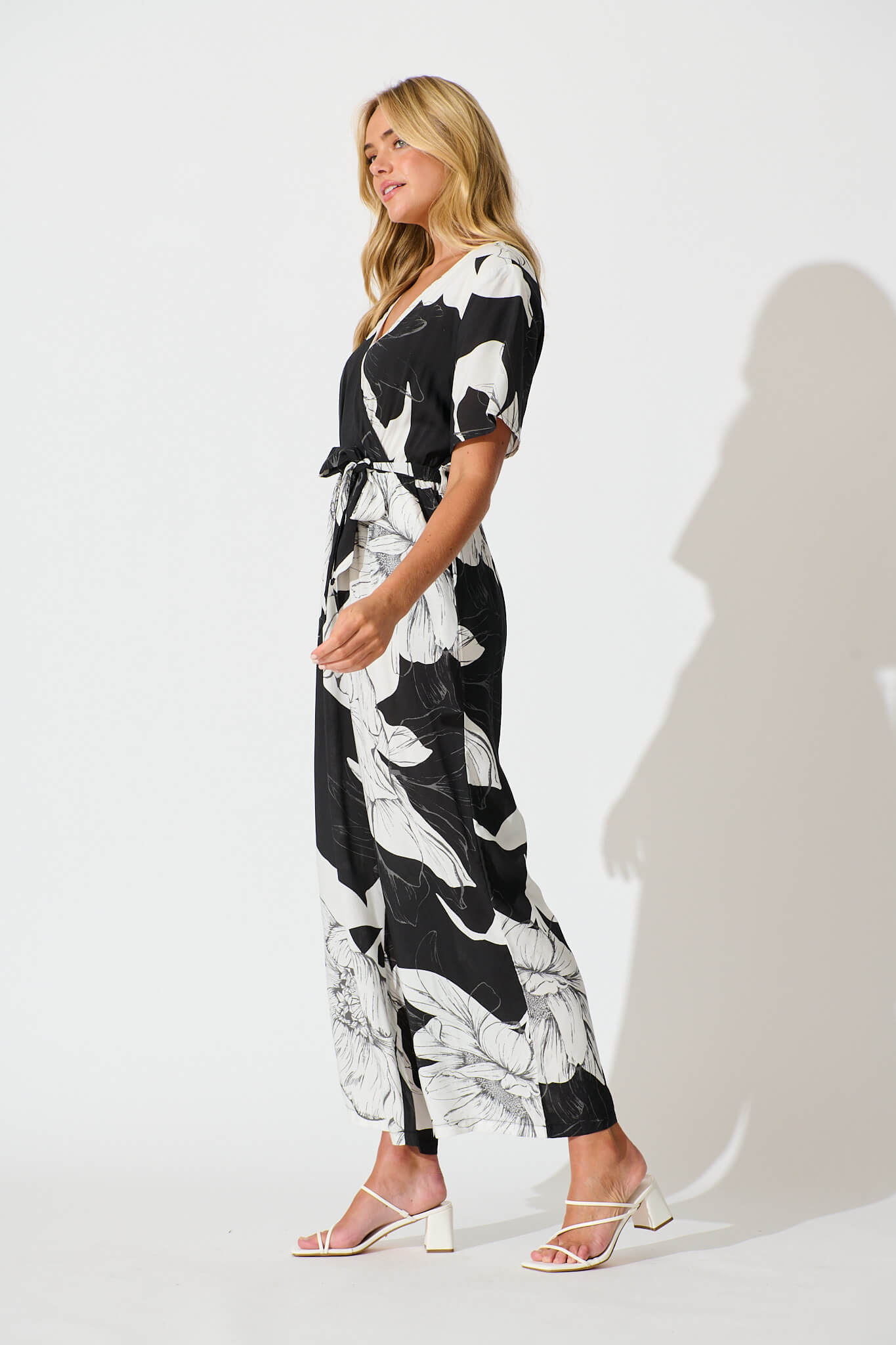 Calliope Jumpsuit In Black With White Floral