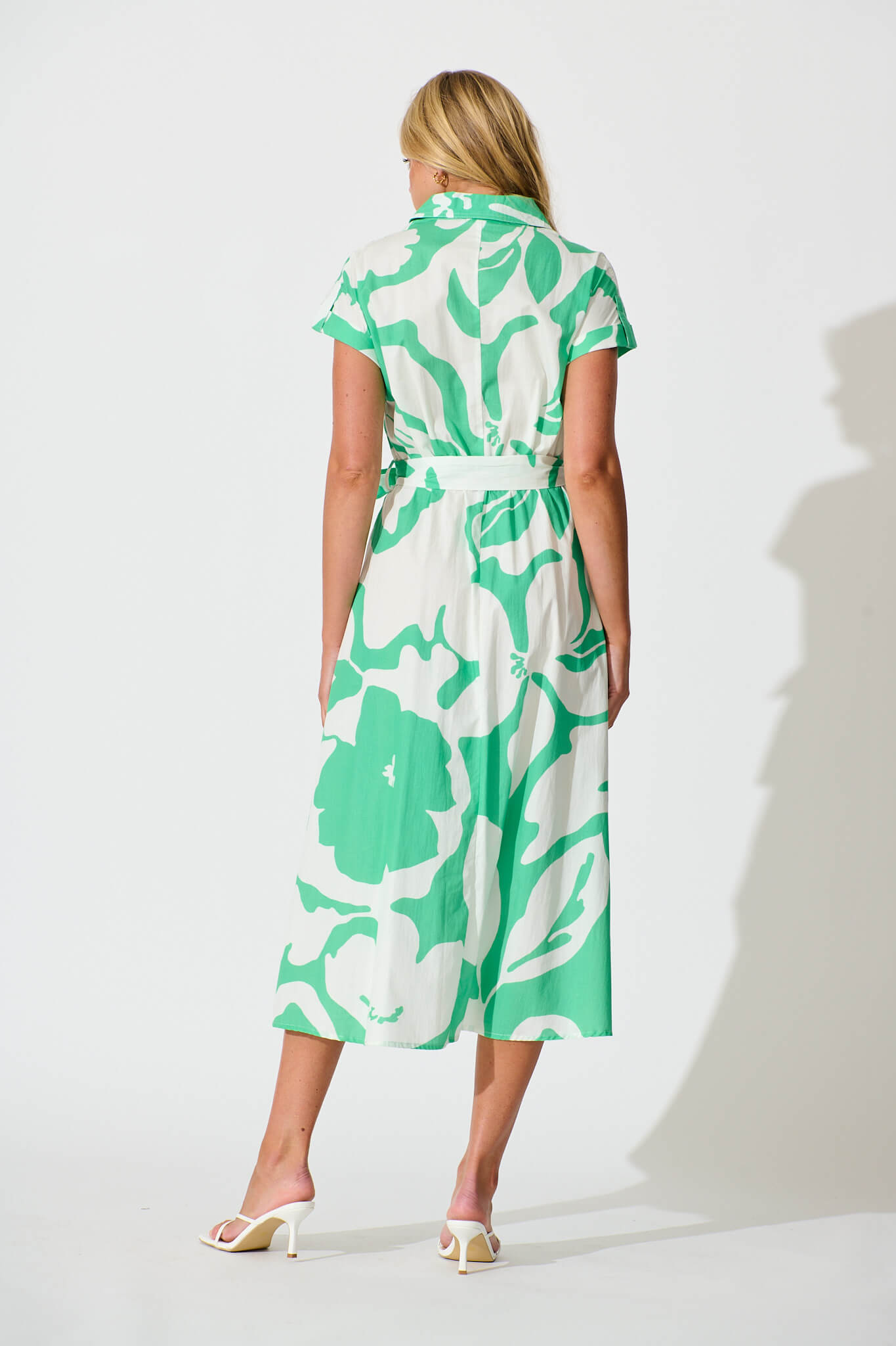 Vino Midi Shirt Dress in Green Print Cotton