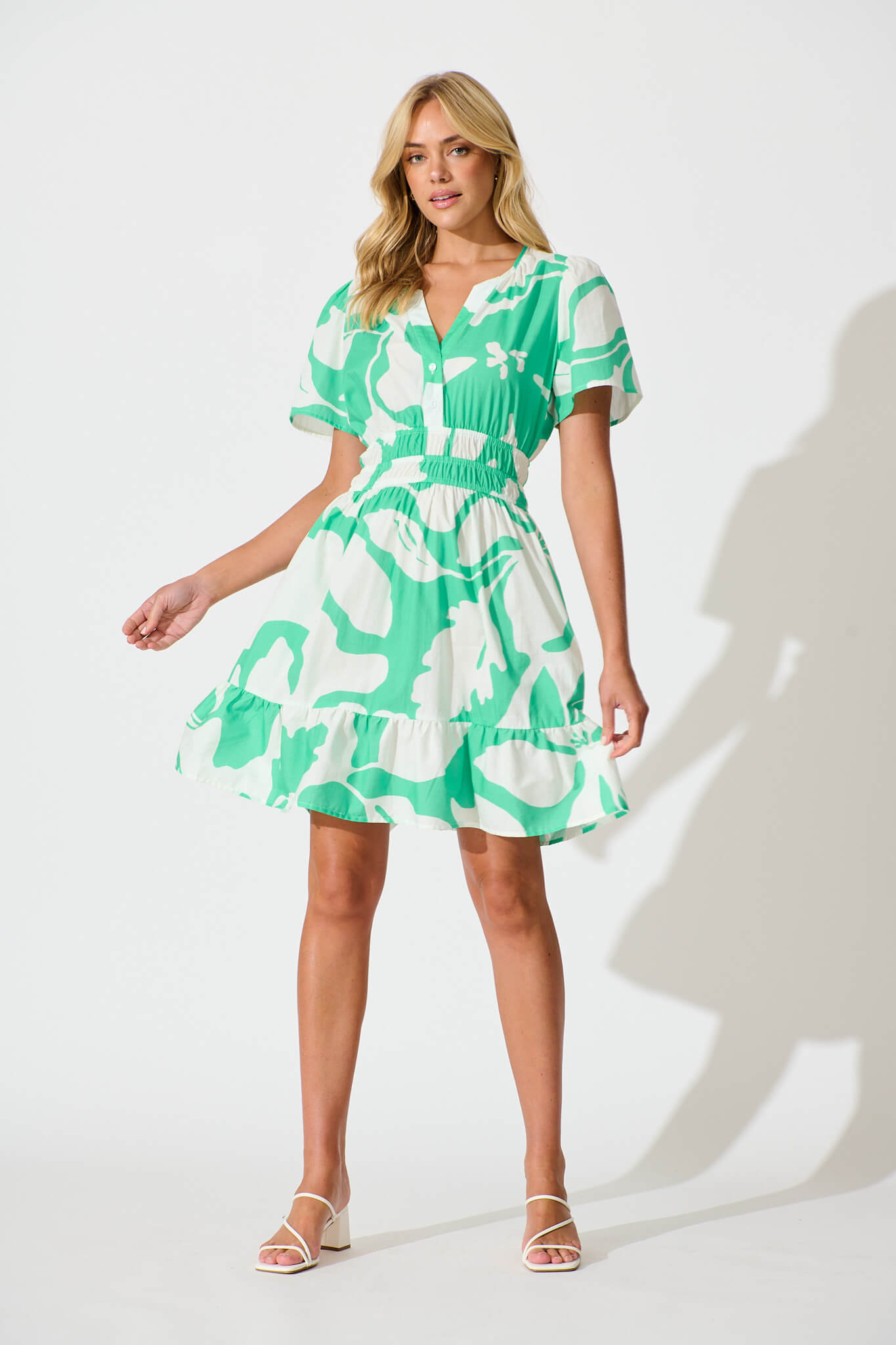 Quinlan Dress in Green Print Cotton