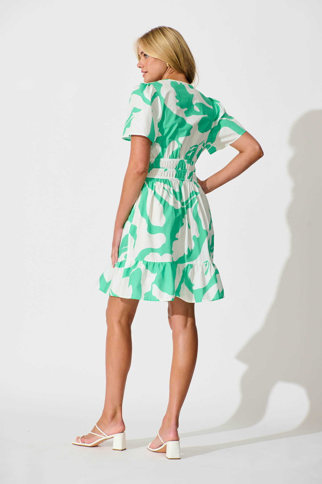 Quinlan Dress in Green Print Cotton