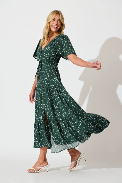 Violet Maxi Dress In Emerald With White Spot
