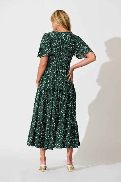 Violet Maxi Dress In Emerald With White Spot