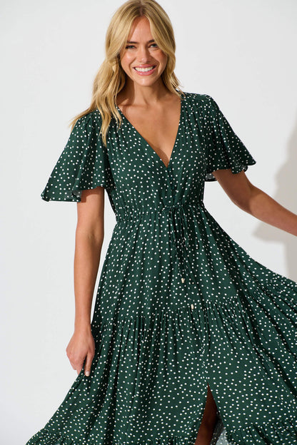 Violet Maxi Dress In Emerald With White Spot