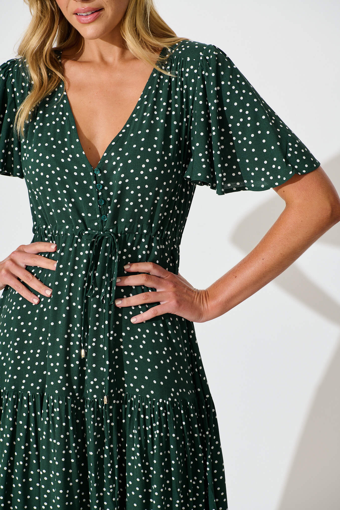 Violet Maxi Dress In Emerald With White Spot