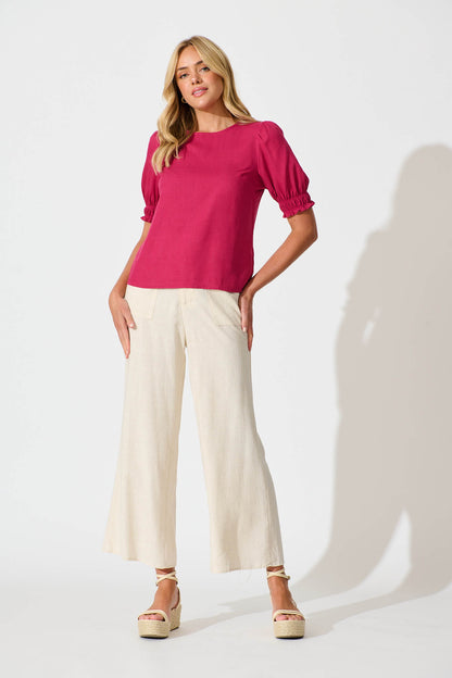 Melanie Top In Deep Rose Cotton Linen Blend