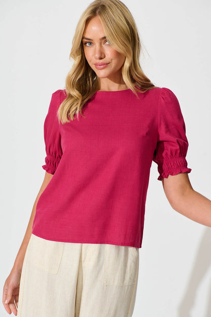 Melanie Top In Deep Rose Cotton Linen Blend