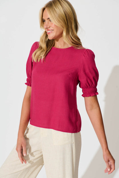 Melanie Top In Deep Rose Cotton Linen Blend