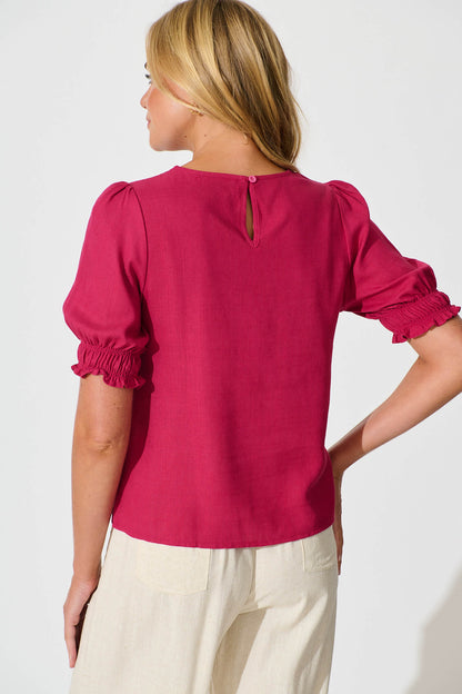 Melanie Top In Deep Rose Cotton Linen Blend