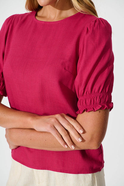 Melanie Top In Deep Rose Cotton Linen Blend