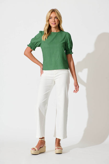 Melanie Top in Green Cotton Linen Blend
