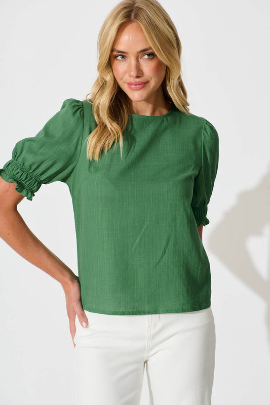 Melanie Top in Green Cotton Linen Blend