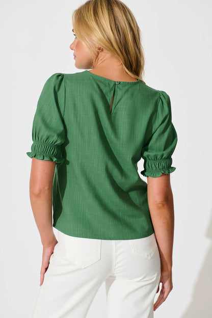 Melanie Top in Green Cotton Linen Blend