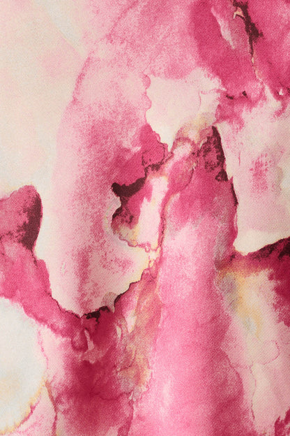 Sarita Maxi Off Shoulder Dress in Magenta Watercolour Satin