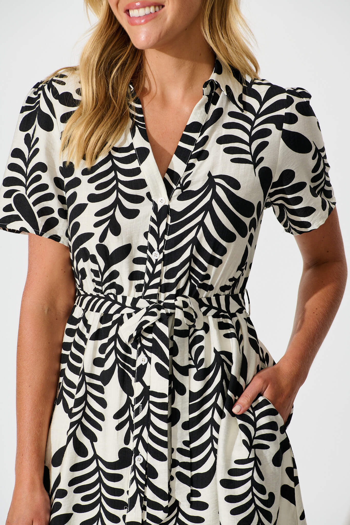 Edna Shirt Dress in Cream with Black Print