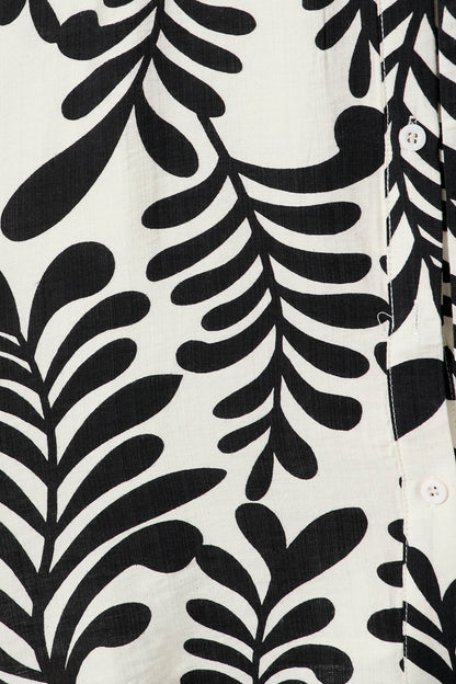 Edna Shirt Dress in Cream with Black Print