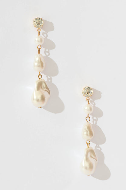 Liaison Drop Earrings in Gold with Pearl and Diamante