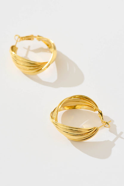 Hana Twisted Ridge Hoop Earrings in Gold
