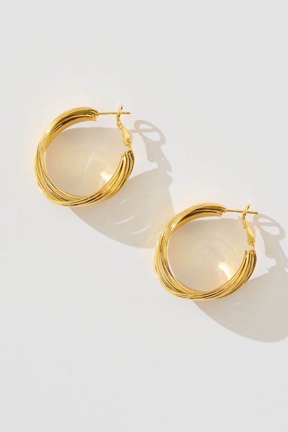 Hana Twisted Ridge Hoop Earrings in Gold