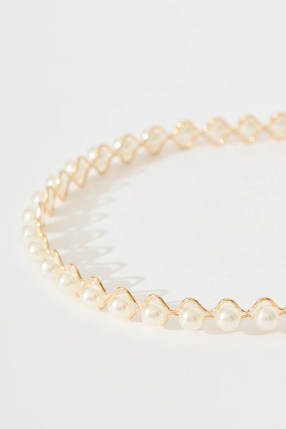 Keira Headband in Gold with Pearl