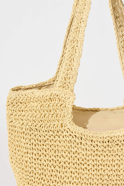 Zoe Straw Tote Bag in Beige