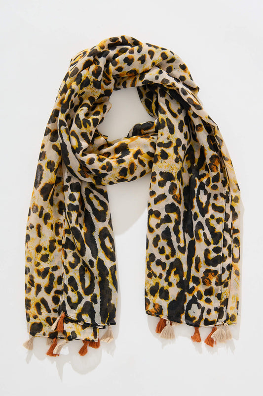 Wild Side Scarf in Leopard with Tassels