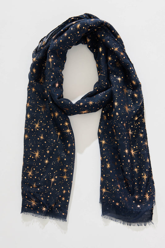 Mazia Scarf in Navy with Rose Gold Foil
