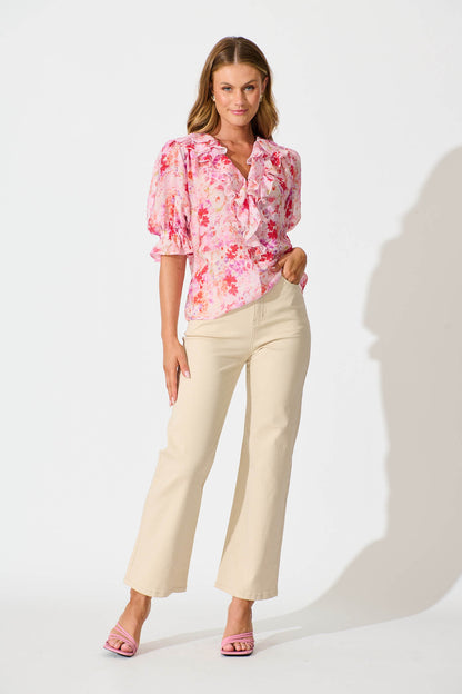 Vivica Top in Pink and Purple Watercolour Floral