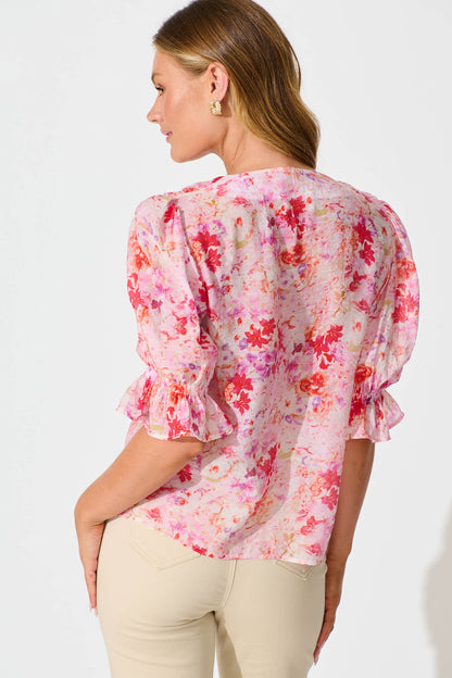 Vivica Top in Pink and Purple Watercolour Floral