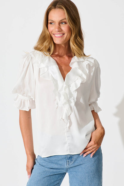 Vivica Top in White Crinkle Satin