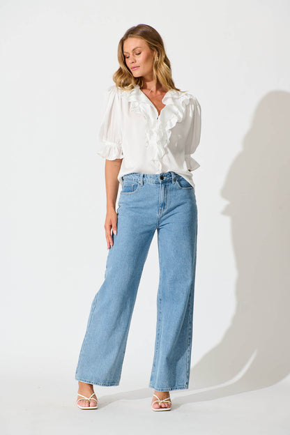 Vivica Top in White Crinkle Satin