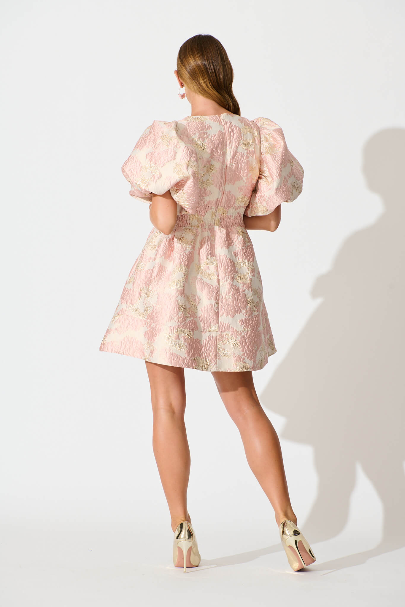 Paris Dreamer Dress in Blush with Gold Jacquard