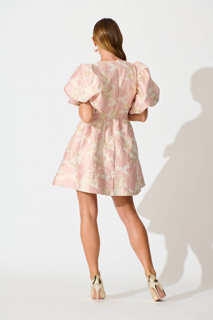 Paris Dreamer Dress in Blush with Gold Jacquard
