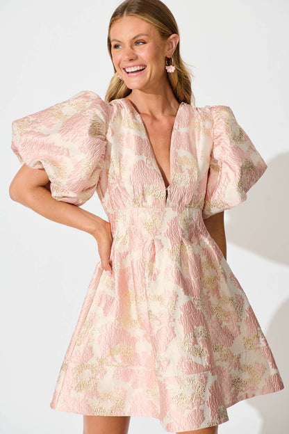 Paris Dreamer Dress in Blush with Gold Jacquard