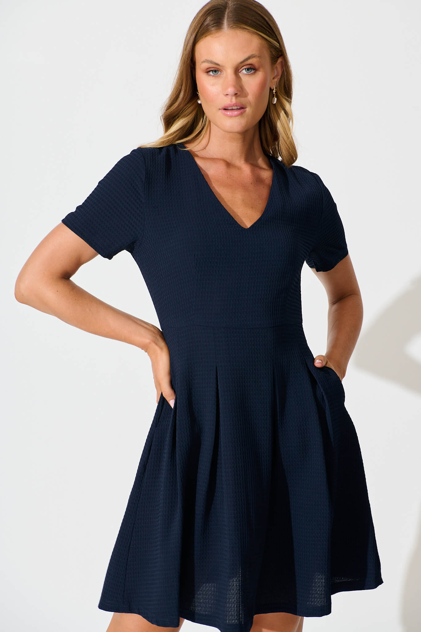 Beth Dress In Textured Navy