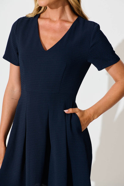 Beth Dress In Textured Navy