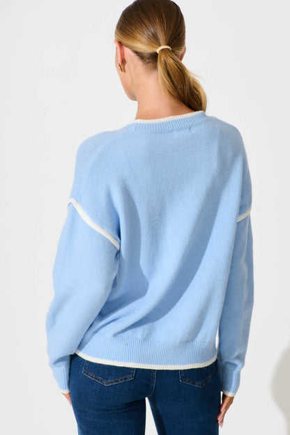 Angie Knit in Pale Blue with Cream Heart Wool Blend