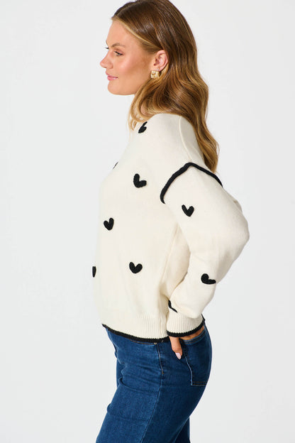 Angie Knit in Cream with Black Heart Wool Blend