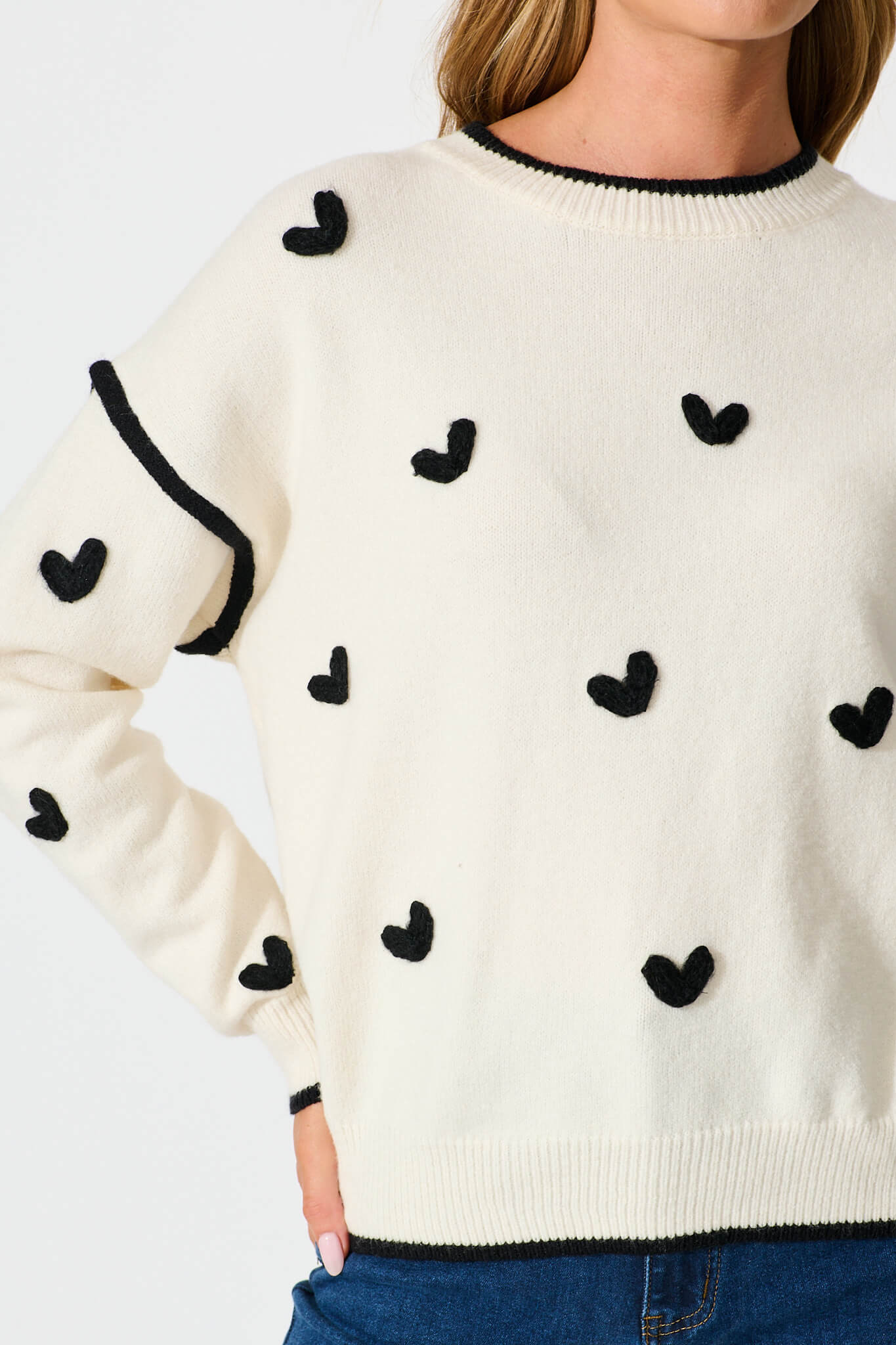 Angie Knit in Cream with Black Heart Wool Blend