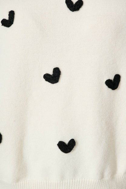 Angie Knit in Cream with Black Heart Wool Blend