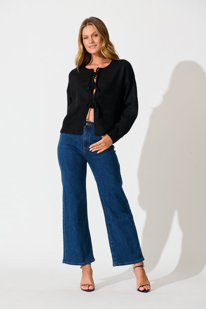 Jayce Knit Cardigan in Black Wool Blend