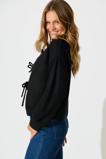 Jayce Knit Cardigan in Black Wool Blend