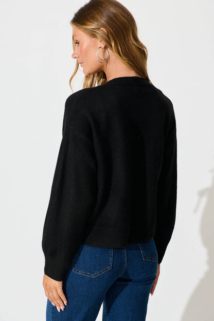 Jayce Knit Cardigan in Black Wool Blend