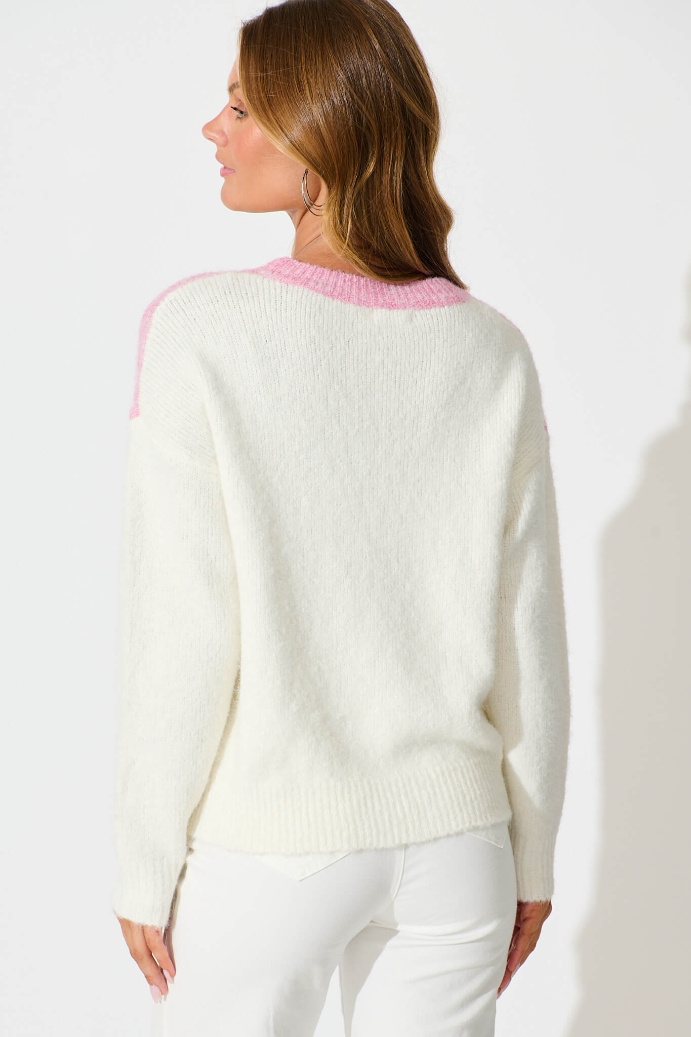 Sabre Knit in Pink with Green Colourblock Sequin Wool Blend
